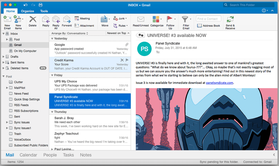 gmail in outlook 2016 for mac